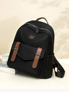 Mochila de gran capacidad para mujeres, bolso clásico de unicolor para damas - Negro 10 - Ver 4