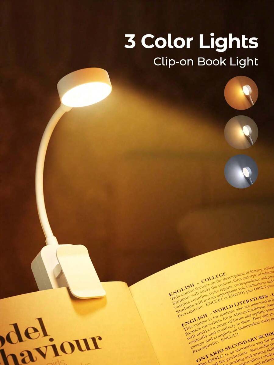 1pc Battery Powered Reading Light, Suitable For Night Reading, Adjustable Clip-On Reading Light, 3 Color Temperatures, Stepless Dimming, Mini Portable, Suitable For Bedroom Reading, Living Room Reading, Reading Light, Book, Bookmark, LED Light, Light, Light, Book Accessories, Mini Lightweight Clip-On Reading Light, Clip-On Book Light, Clip-On Reading Light, Mini Desk Lamp, Reading Book Light, Battery Not Included