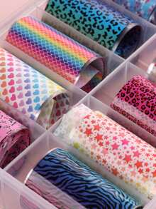 10 Rollen Blumen- & Leoparden-Muster Nageltransfer-Folie, Y2K Regenbogen, Herz, Schmetterling, Zebra Nagel-Foliensticker, klassisch eleganter Sternenhimmel Komplett-Wrap DIY Nagel-Sticker, Frühlings-/Sommer-Nagel-Accessoires für Frauen & Mädchen - Verschiedenfarbig - Übersicht 9