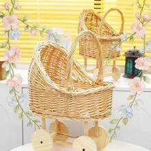 AWoven Rattan Shaped Flower BasketHandwoven Wicker Carriage Planter for Floral Arrangements Home Decor Wedding Centerpiece Table Decor Gift Basket with Wheels M - color primario - Ver 6