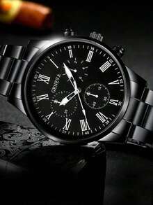 2pcs/Set, Simple, Fashionable, Casual, Business Three Eye Scale Men's Quartz Watch, Black Alloy Bracelet, Suitable For Daily Decoration, Holiday Parties, Business And Other Occasions To Wear, Or As A Holiday Gift For Boyfriends, A Gift For Boyfriends - Multicolor - View 2