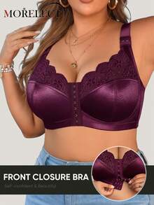 Morelect Plus Size Women's Wireless Bra, Front Closure, Supportive & Lifting, Soft & Breathable, Daily Wear - Red Violet - View 2