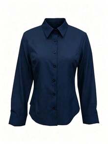 Camisa de manga larga de unicolor para mujer, con diseño de cuello para mostrar un aspecto profesional y capaz, hecha de tela cómoda. - Rojo - Ver 11