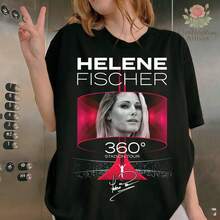 Novidade para 2026: Camiseta Helene Fischer 360° Graphic Stadion Tour, unissex, tamanhos plus size, camiseta da cantora pop alemã, blusa preta casual de manga curta, produto oficial para fãs da Helene Fischer, streetwear vermelho para shows. - Preto - Ver 1