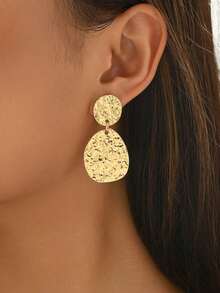 1 par de pendientes largos colgantes de metal asimétricos con diseños geométricos exagerados, en forma de espiral, pluma, S, lágrima asimétrica, lazo, círculo hueco y línea geométrica, adecuados para uso diario y fiestas, diseñados para mujeres elegantes y encantadoras - Dorado 15 - Ver 2