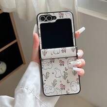 Soft And Cute Rabbit In Flower Folding Phone Case With Chain, Suitable For Samsung Galaxy Z Flip3 5G/Galaxy Z Flip 4 5G/Galaxy Z Flip 5 5G/Galaxy Z Flip 6 5G/Galaxy Z Flip 7 5G, New Floral Folding Phone Case - Multicolor - View 5