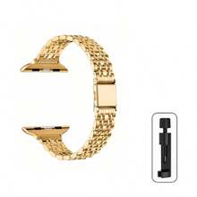 1 dây đeo đồng hồ bằng thép không gỉ unisex, tương thích với Apple Watch Series 1-9, Series 10, Series 11 Ultra, Series 2 và SE, có màu vàng/bạc, kèm dụng cụ tháo lắp để dễ dàng điều chỉnh. - Vàng - Xem 6