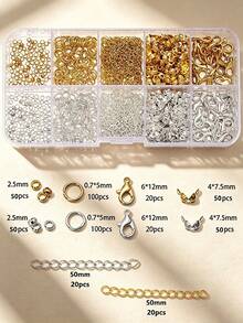 1 Box Gold/Silver Beads For DIY Jewelry Making, Handmade Jewelry Making Materials, Bracelet Making Kit, Includes Lobster Clasp, Crimp Bead, Jump Ring, Metal Chain, Fixing Clip, Needle Nose Pliers, Tweezers, Suitable For Beginners And Enthusiasts - 10-slot Gold/silver Set - View 2