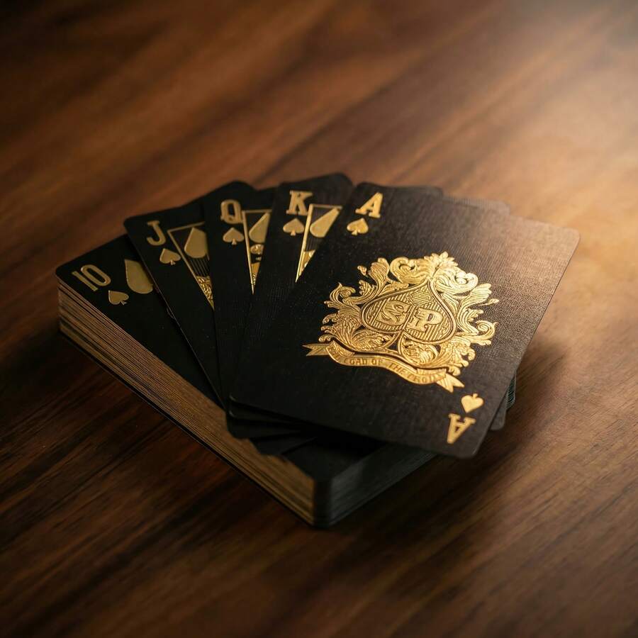 高品质防撕裂扑克牌套装,奢华金色印章心形设计,配有便携式收纳盒,推荐作为万圣节、感恩节、圣诞节派对游戏礼物 - 高品質撲克牌 - 查看 1