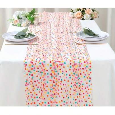 Rainbow Polka Dot Screen Print Mesh Fabric, Polka Dot Dress, Scene Decoration, Photography, Flower Packaging, Children's Clothing, Performance Costume, Head Veil, Women's Clothing, Children's Clothing, Tulle Dress, Bow, Hair Accessory, Princess Dress