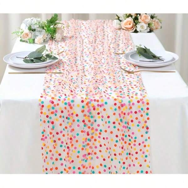 Rainbow Polka Dot Screen Print Mesh Fabric, Polka Dot Dress, Scene Decoration, Photography, Flower Packaging, Children's Clothing, Performance Costume, Head Veil, Women's Clothing, Children's Clothing, Tulle Dress, Bow, Hair Accessory, Princess Dress