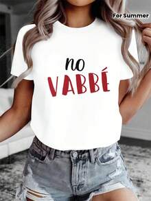 Women's T-Shirt With "No Vabbe" Letter Print In Italian Style, Short Sleeves And Round Neck, Casual Top For Summer And Spring, Women's Clothing - 白色 - 查看 1