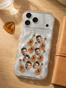 Customizable Shaker Phone Case, Transparent Quicksand Phone Protective Cover, Guitar Theme Creative Phone Case, Fun Photo Printable Phone Case, Transparent Soft Silicone Material Wave Pattern Shockproof Frame, Customizable Photo, Built-In Shaker Decoration And 2D Print Design, Suitable For Couples, Music Lovers - Multicolor - View 6