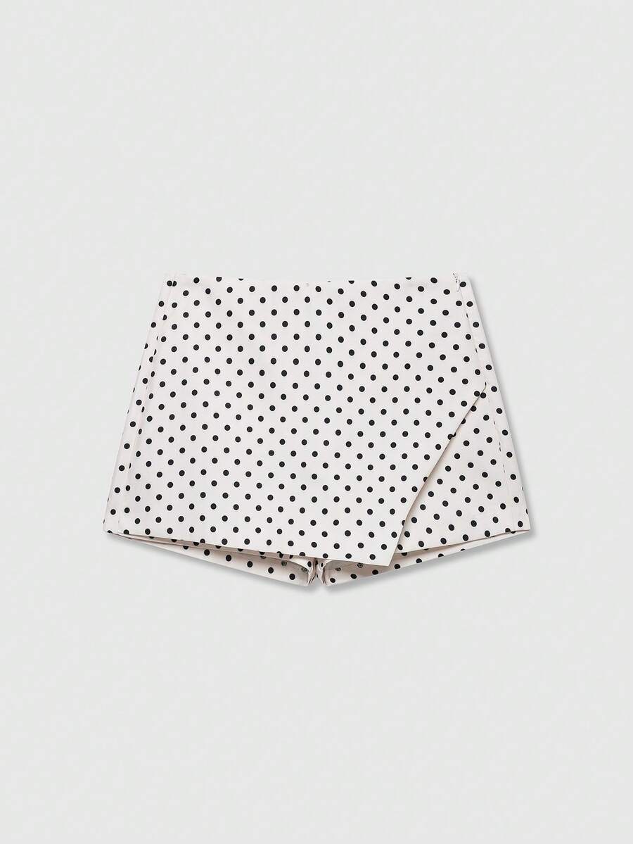 Jupe mini asymétrique à imprimé pois, style décontracté à la mode pour femmes. Jupe-short minimaliste et élégante pour l'été - Beige - Voir 1
