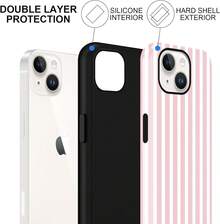 Gestreifte Sommer-Handyhülle, geeignet für iPhone14 / iPhone13 ,, mit einem schönen sommerlichen rosa-weißen Musterdesign, eine Schutzhülle geeignet für Mädchen, doppelschichtige stoßfeste bunte Silikonhülle. - Weiß 6 - Übersicht 3