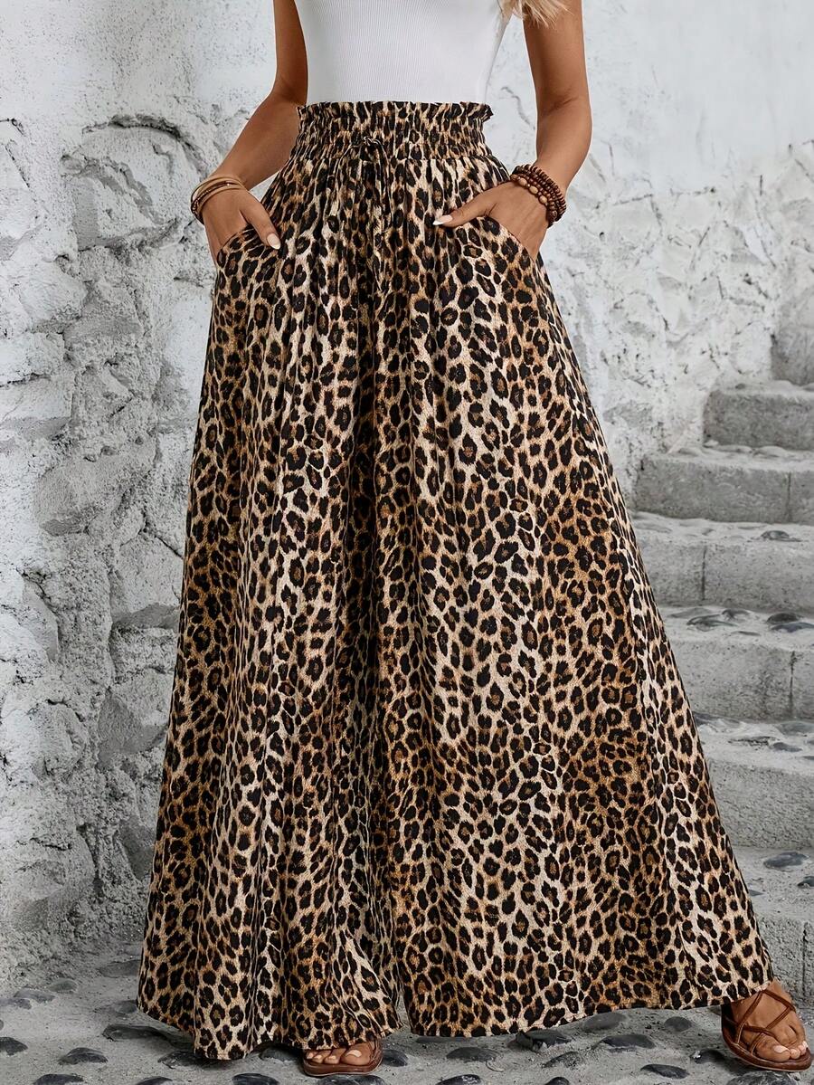 Women's Wide Leg Trousers With Elastic Waist And Print - Mixed Colors - View 1