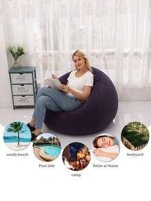 1pc Inflatable Slouchy Sofa, Single Person Bedroom/Balcony Lounger, Outdoor Camping Portable Inflatable Chair - Multicolor - View 8
