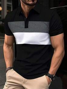 Plus Size 2 Pieces Set: Men's Colorblock Short Sleeve Polo Shirt - Multicolor - View 3