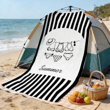 1pc Ultra Soft Line Summer Pattern Beach Towel, Suitable For Beach, Pool Party, Vacation - Beach & Pool Accessories - Style5 - View 8