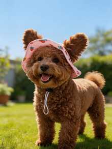 Pink Polyester Strawberry Sun Hat, Sun Protection Design, Non-Slip, Adjustable, Suitable For Small Dogs All Year Round Outdoor Wear (Not Suitable For Large Dogs) - Pink - View 6