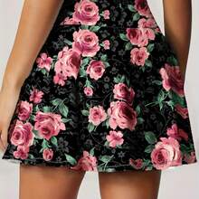 Floral Print Style, Women'S Fashionable Short Skirt, Rose Pattern, Summer Daily Wear, Pocketed Short Skirt Gym Workout Sports Base - 彩色 - 查看 3