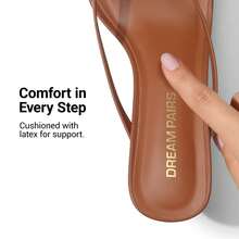 Women Comfortable Kitten Low Heel Thong Heeled Sandals Fashion Square Open Toe Comfort Shoes For Party Casual Slides - 棕色 - 查看 7