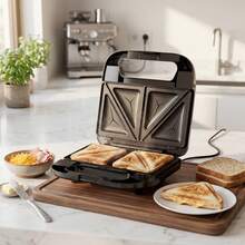 CACHOO 3-In-1 Breakfast Maker Machine With Interchangeable Plates – 800W, Includes Waffle, Sandwich & Grill Plates For Homemade Breakfast, Snacks, And BBQ - Black - View 7