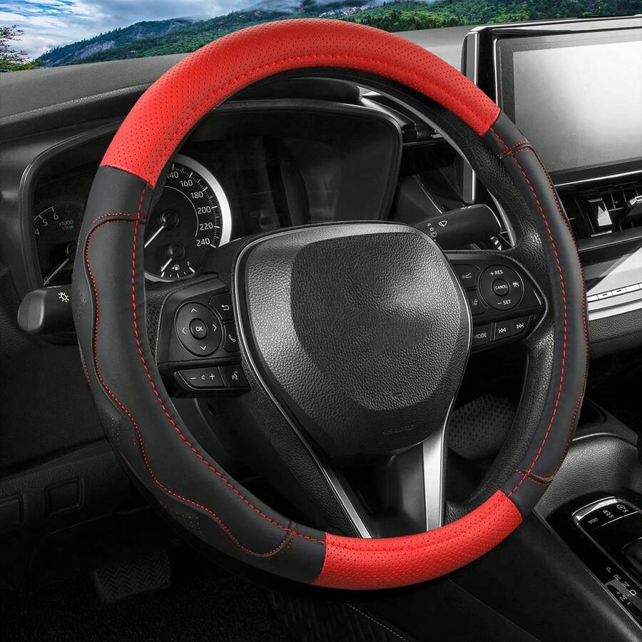 Summer Breathable Massage Car Steering Wheel Cover, Dual-Color Patchwork Design, Suitable For 38CM, O-Shaped Sedans, SUVs, Pickups, For Car Interior - Multicolor - View 1