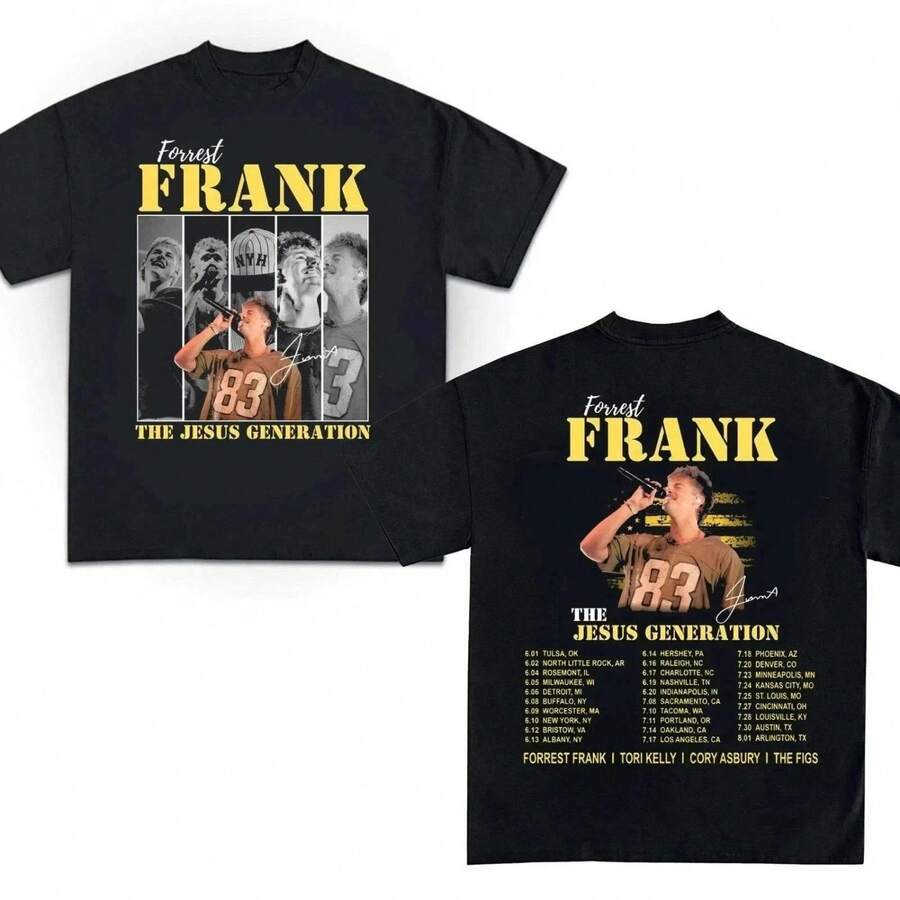 Forrest Frank2 Tour 2026 Concert Two Sided Unisex Graphic T-Shirt - 黑色 - 查看 1