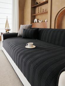 1pc Geometric Textured Solid Color Quilted Sofa Cushion, Minimalist Style, Non-Slip Back, Pet-Friendly, Soft Multi-Functional Anti-Dirt Anti-Dust, Holiday Decor Sofa Cover, Suitable For Backrest, Armrest, All Seasons - Black - View 7