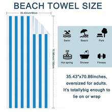 1 pieza Toalla de playa de microfibra súper absorbente con estampado de rayas azules y blancas a una cara, adecuada para viajes, natación, buceo, surf, yoga, camping - Azul y blanco - Ver 13