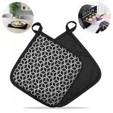 OVEN GLOVE, POT MAT, 2 IN 1 COTTON SILICONE - Black - View 1