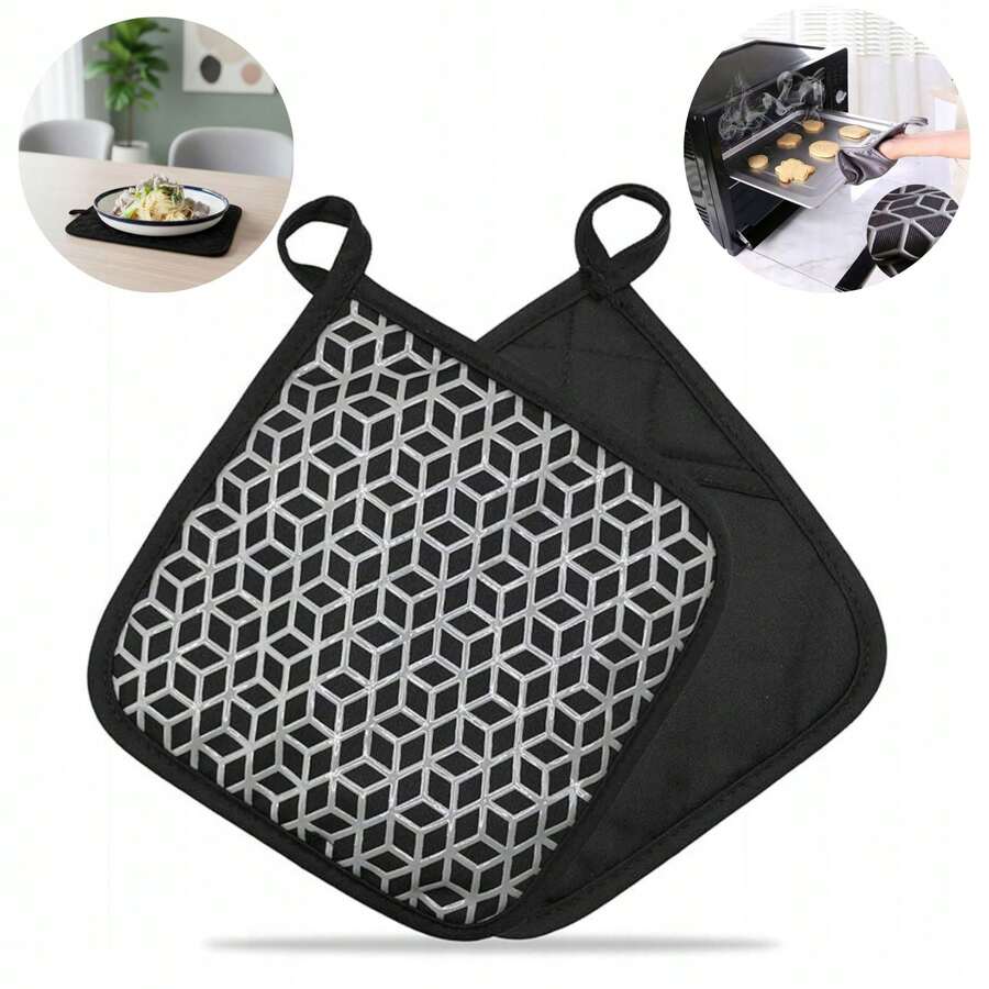 OVEN GLOVE, POT MAT, 2 IN 1 COTTON SILICONE - Black - View 1