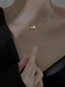 Collar Con De Perla Sintética - Amarillo Oro 2 - Ver 2