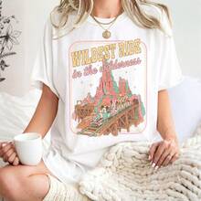 Camisetas de mujer de Disney con temática de paisajes naturales, camisetas holgadas 100% algodón de manga corta estilo retro y camisetas con gráficos impresos como recuerdos de viaje familiar - Blanco - Ver 1