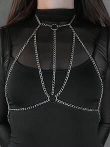 1件女士银色性感身体链，哥特风格腰链，带流苏装饰，适合日常佩戴、音乐节、万圣节派对和服装搭配。 - 銀色 - 查看 2