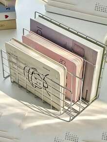 Modern Metal Bookshelf With 3-Tier Storage Baskets, Minimalist Iron Desktop Organizer, Desktop Storage Rack, Bookshelf Storage Rack, Multifunctional Magazine And Newspaper Storage Box, Suitable For Home Office Storage And Decoration - Multicolor - View 2