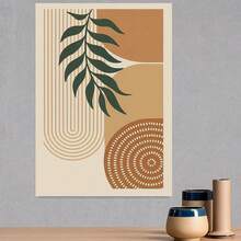 1 pieza de arte moderno abstracto geométrico en lienzo con diseño de hojas tropicales - Marco de madera, paleta de colores beige y marrón, fácil de colgar - Ideal para decoración del hogar, oficina, sala de estar - Colgante de pared inspirado en la naturaleza, decoración de pared - Enmarcado - Ver 3