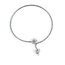 1pc Adjustable Zirconia Flower Choker Necklace Accessory For Women - Silver - View 4