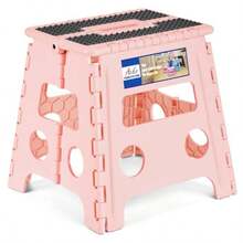 ACKO - Taburete plegable de 13 pulgadas de altura de alta calidad plegable para adultos y niños taburete de plástico para cocina pequeño y plegable soporta hasta 300 libras color rosa 1 unidad - Rosa Sakura - Ver 9
