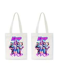 K-POP帆布手提袋，印有“K-POP”字样和酷炫女偶像图案，大容量单肩手提包，手绘插画单肩包，粉丝周边礼品，通勤购物袋，可折叠大容量休闲杂货袋，时尚场合包，赛博朋克风格单肩包，适合旅行、演唱会、粉丝活动、派对、日常使用，是生日礼物、偶像周边、节日礼物、演唱会礼物的理想之选。 - 彩色 - 查看 23