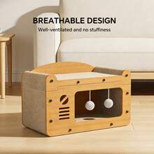 Multi-Functional Cat Scratcher House, 2-In-1 Cat Bed & Cardboard Scratcher With Hanging Balls, Indoor Cat Cave For Resting, Playing & Scratching - 56*30*30cm - View 7
