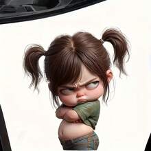 1pc Angry Girl Cartoon Character Sticker, With Braids Green Top And Jeans, Suitable For Car Motorcycle Wall Window Ceramic Wall Sticker, Funny Design Cute Room Decor - 1pc - View 8