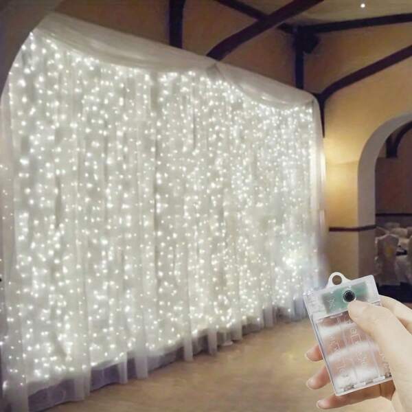 LED Curtain String Lights, 8 Lighting Modes Simulating Starry Sky Twinkle - AA Battery Powered. Suitable For Valentine's Day, Halloween, Christmas Holiday Lighting Decoration Garlands, Home Bedroom Garden Yard Stage Backdrop Decoration Hanging String Lights, Birthday Wedding Party Celebration Decoration Fairy String Lights