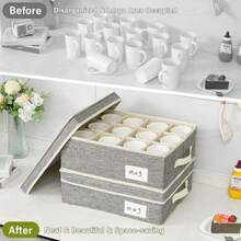 Caja de almacenamiento para tazas y tazas con carcasa dura y divisores para tazas de café tazas de té y vasos - Gris - Ver 6