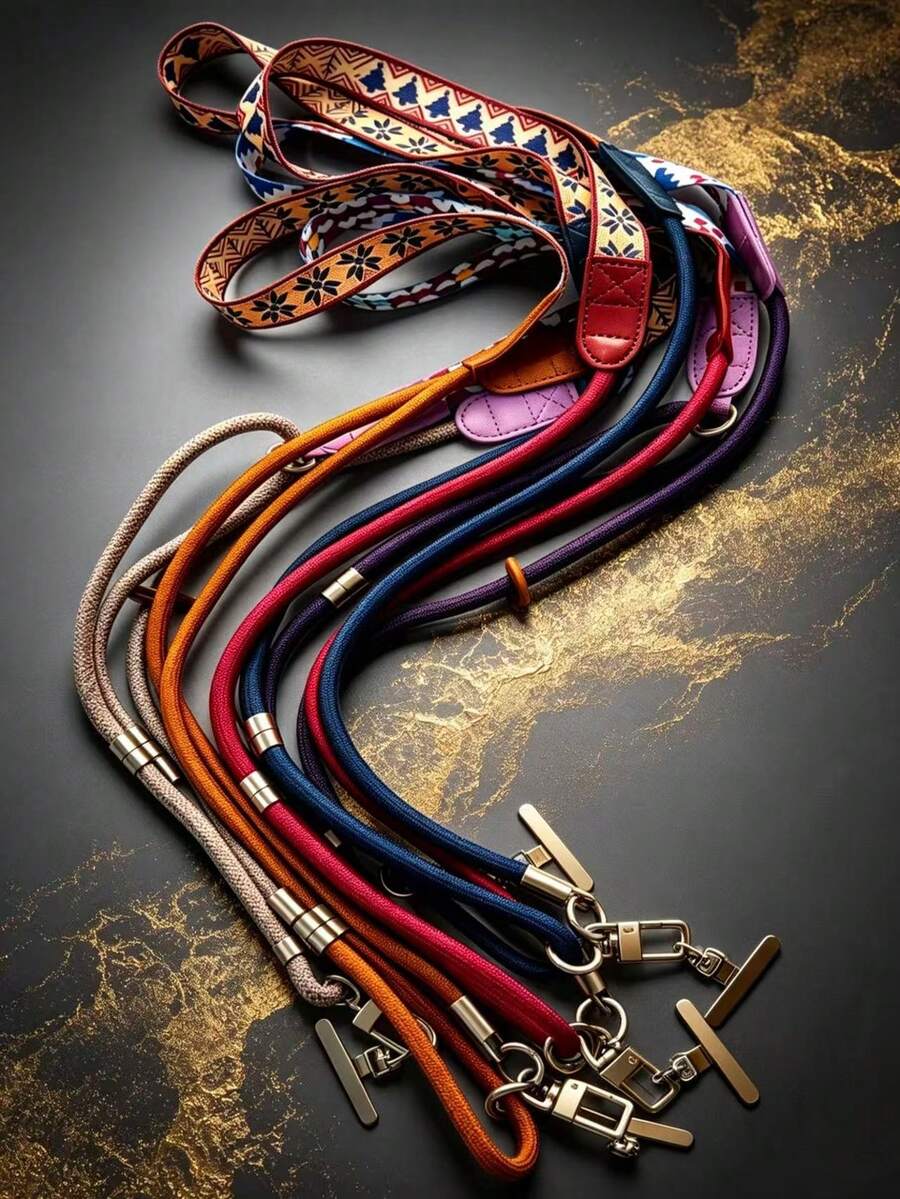 1pc Premium Adjustable Metal Plate Crossbody Neck & Shoulder Phone Lanyard For Outdoor - Multicolor - View 1
