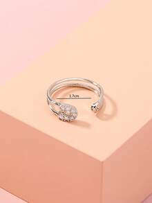 Nooxian 1pc Brooch Shaped Zirconia Open Ring - Silver - View 5