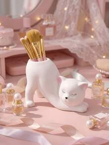 Cute Cat Makeup Brush Holder, Vanity Table Desktop Brush Storage Box, Aesthetic Cosmetic Organizer, Cute Cat Pen Holder For Office, Home Decor Cute Desktop Storage, Cat Lover Gift - Multicolor - View 2