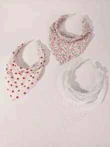 Set 3pcs/Set Bandana dan Ikat Kepala Kain Motif Bunga untuk Anak Perempuan, Cocok untuk Dekorasi Sehari-hari - MultiWarna - View 1