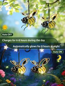 1/2/3PCS Solar Bee Shaped Hanging Lights, Flexible Spring Design Cute Yellow Bee Pendant Lamp, Auto Light Control Weatherproof Outdoor Solar Night Light For Garden Courtyard Terrace Porch Decor, Lovely Yard Art & Birthday Gift For Family Friends - Yellow - View 3